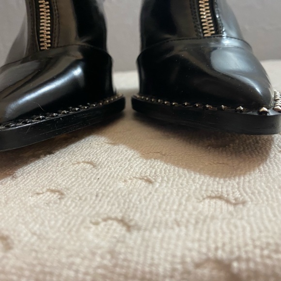 W Black Patent Heeled Boot with Silver Buttons along Sole - Picture 11 of 16